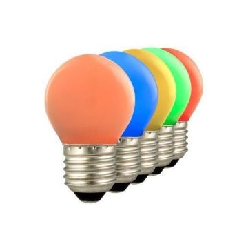 Lighto | Bombilla LED | Empalme grande E27 | Bombilla esférica | Rojo/Amarillo/Naranja/Verde/Azul | 45mm | 1W